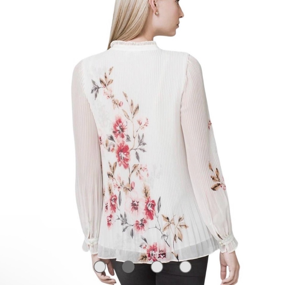 WHBM Floral Pleated Long-Sleeve Blouse - Picture 7 of 7